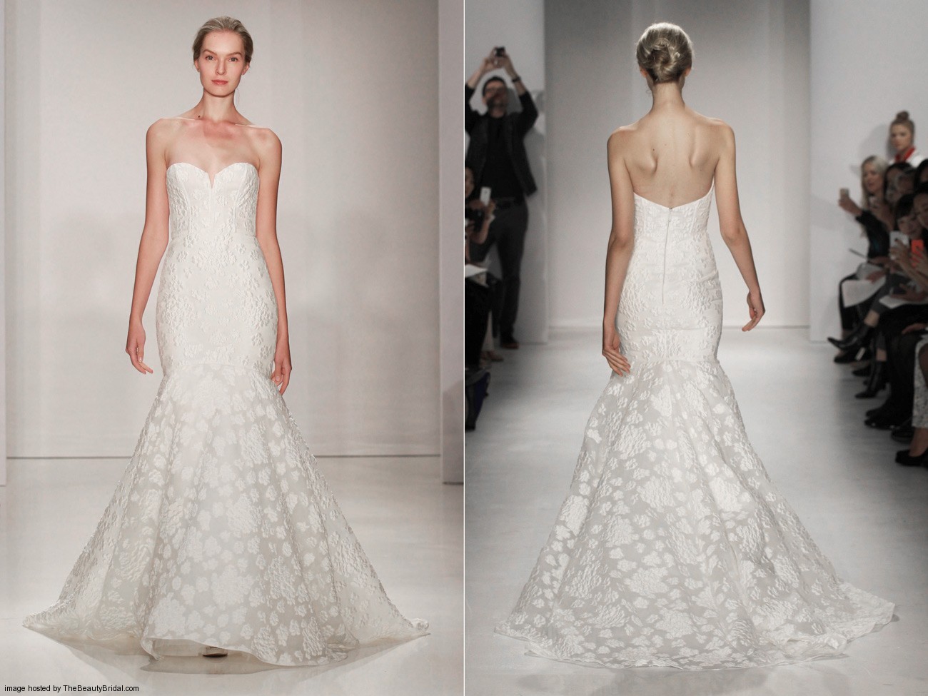 Amsale Fall 2015 silk floral jacquard mermaid wedding dress with corset bodice and a sweetheart neckline Style Aida