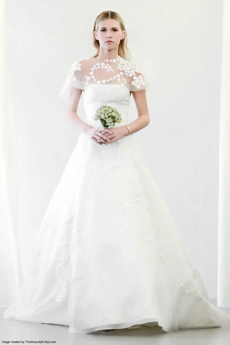 Angel Sanchez 2015 A line wedding dress with strapless bodice and a lace illusion jacket