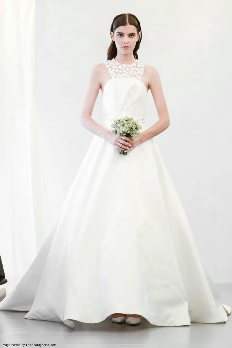 Angel Sanchez Fall 2015 A line wedding dress with illusion high neckline and strapless bodice