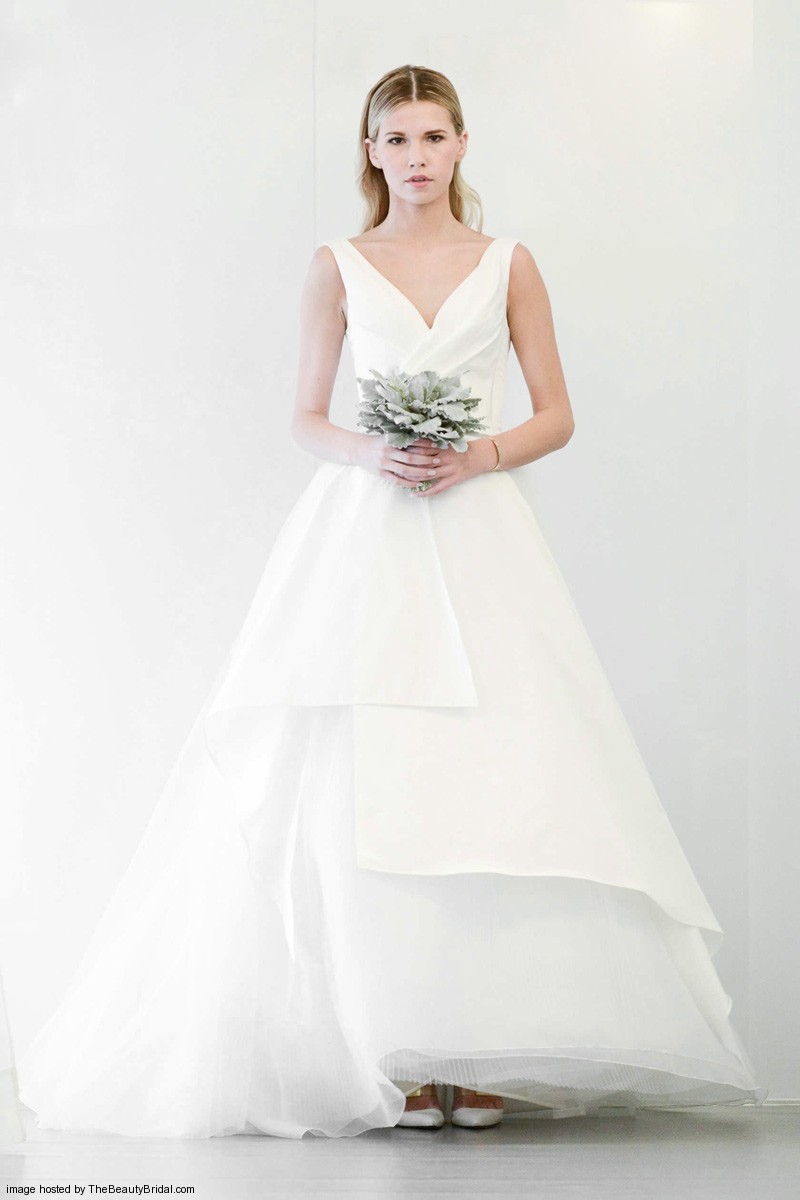 Angel Sanchez Fall 2015 asymmetric tiered ball gown wedding dress with a V neckline