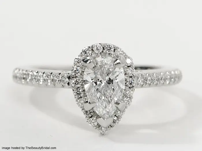 Blue Nile Pear Shaped Halo Diamond Engagement Ring in Platinum