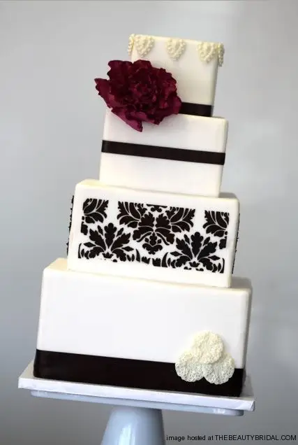 Brown Fushia Damask Wedding Cake