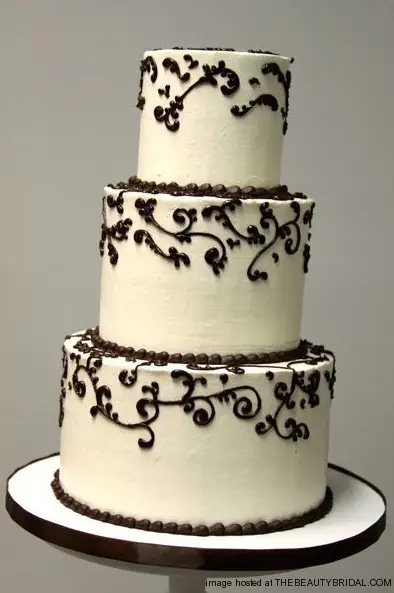 Brown White Piped Buttercream Swirl Cake