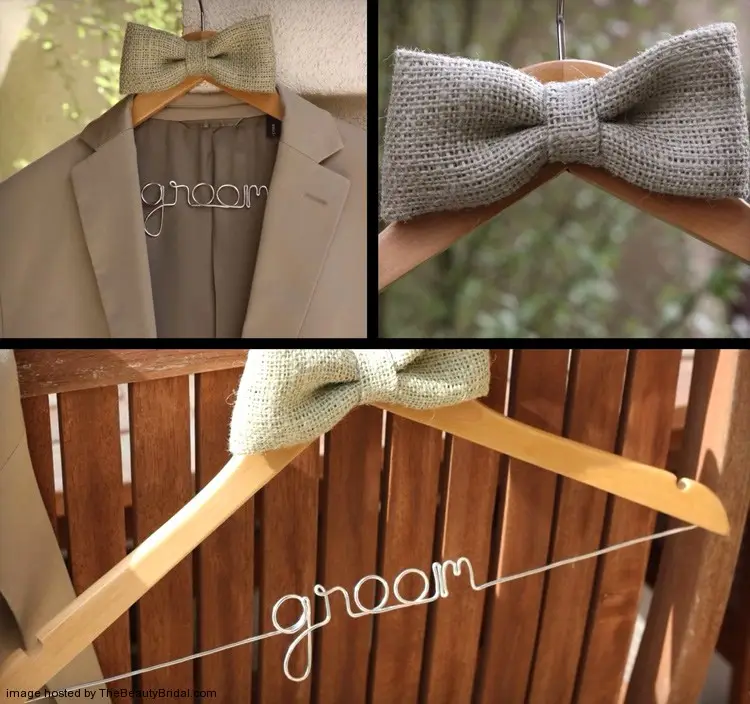 Custom wire Groom hanger with natural pine