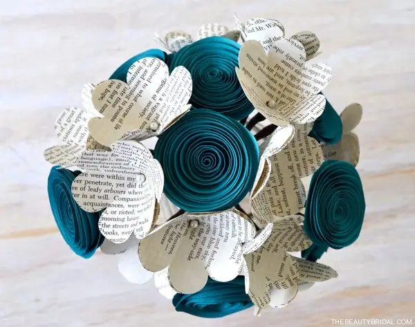 Elegant Teal Medium Paper Flower Bridal Bouquet