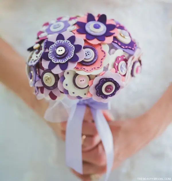 Felt and button lavender bridal bouquet