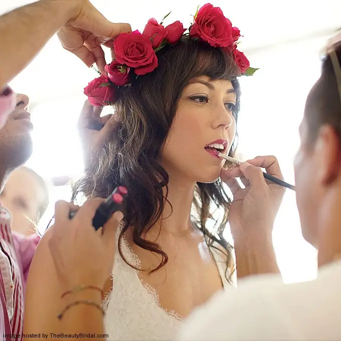 Floral halo for wavy bridal hairstyle