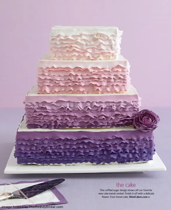 Four tiered Purple ruffled wedding cake