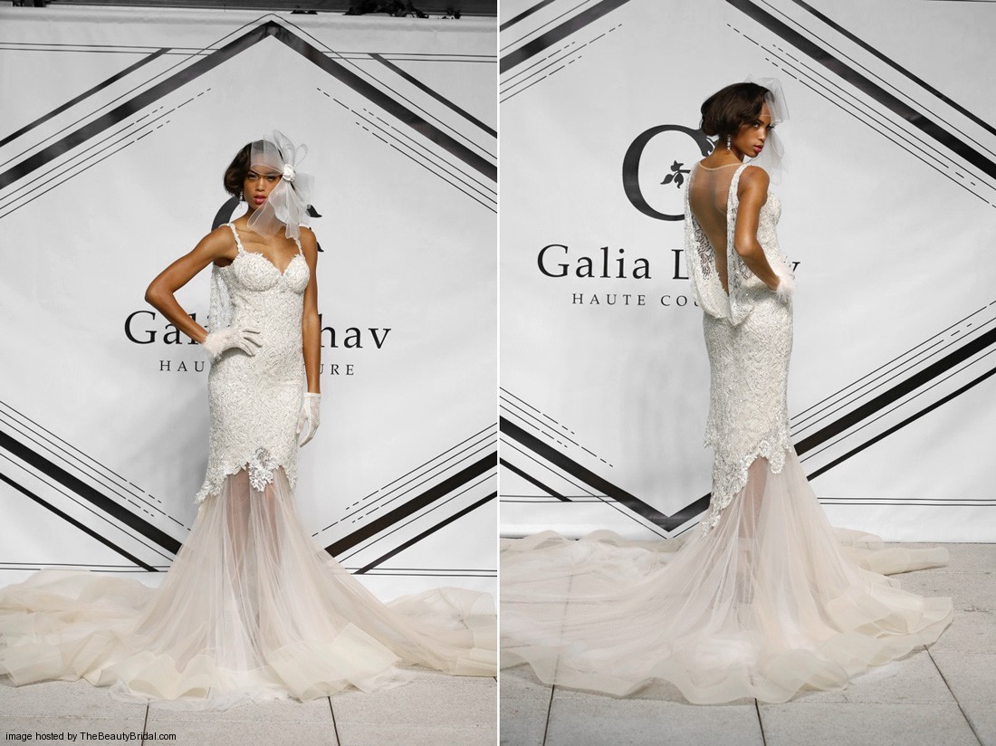 Galia Lahav 2015 lace mermaid wedding dress with a sweetheart neckline thin straps sexy backless and blush tulle skirt