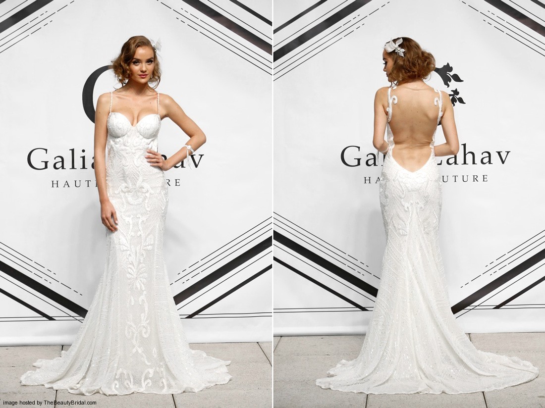 Galia Lahav Fall 2015 3D lace mermaid backless wedding dress with a sweetheart neckline and thin straps