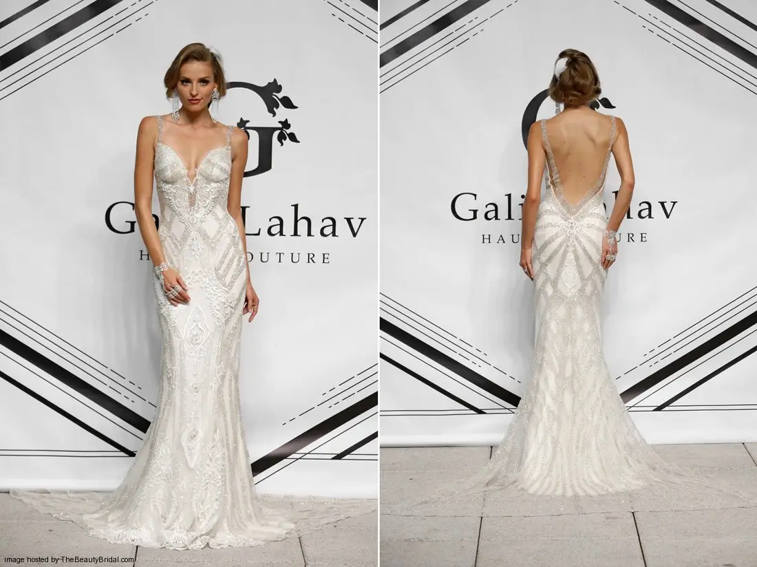 Galia Lahav Haute Couture Fall 2015 lace sheath column wedding dress with sexy backless and thin straps