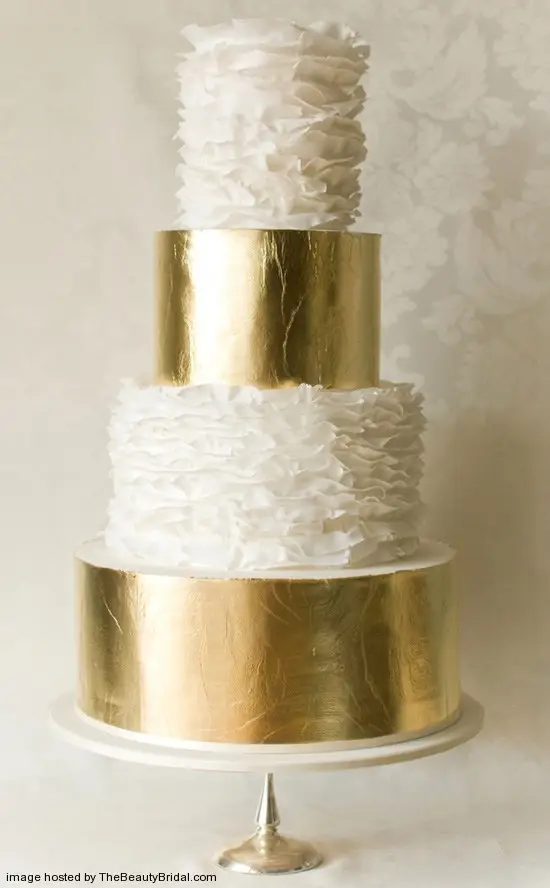 Gold metallic rufled wedding cake