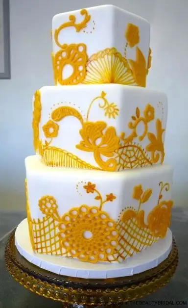 Modern Yellow Lace Wedding Cake