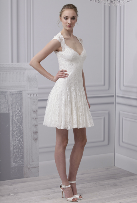 Monique Lhuillier Spring 2013 Short Lace Bridal Dress