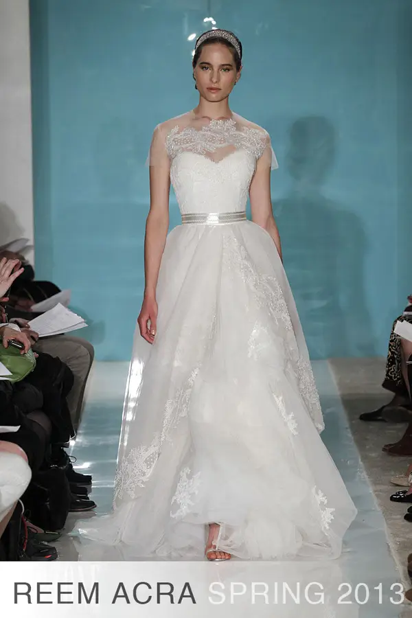 Reem Acra Alencon lace bridal gown