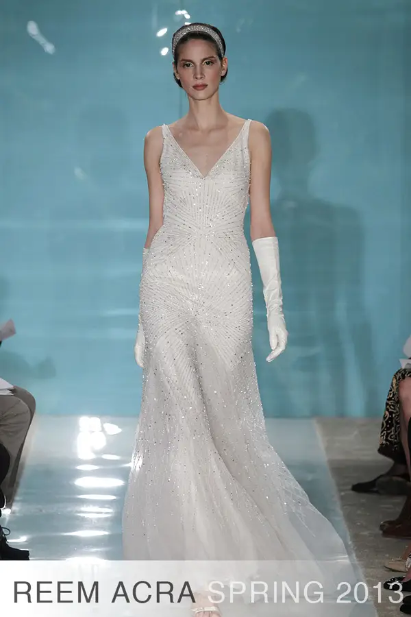 Reem Acra Spring 2013 V neck Wedding Gown