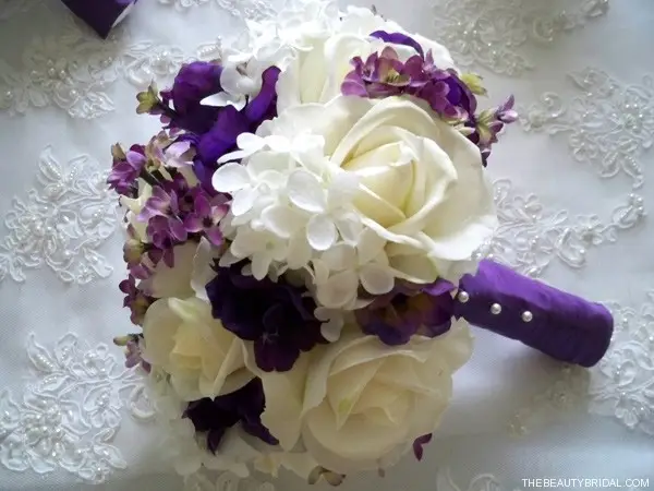 Roses and Purple Silk Anemone Bridal Bouquet