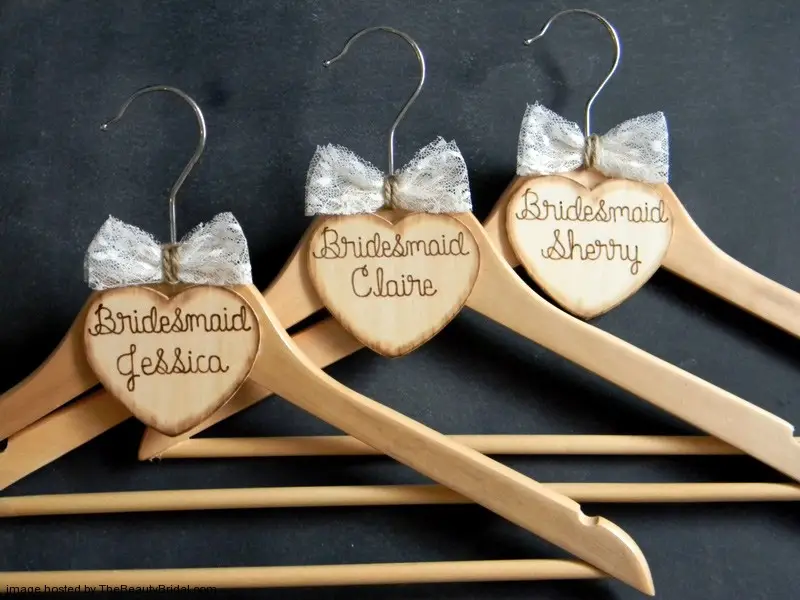 Rustic personalized wooden heart burned hangers