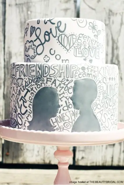 Silhouette Love Quote Wedding Cake