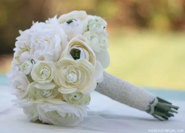 Silk Bridal Bouquet Cream Roses Ranunculus