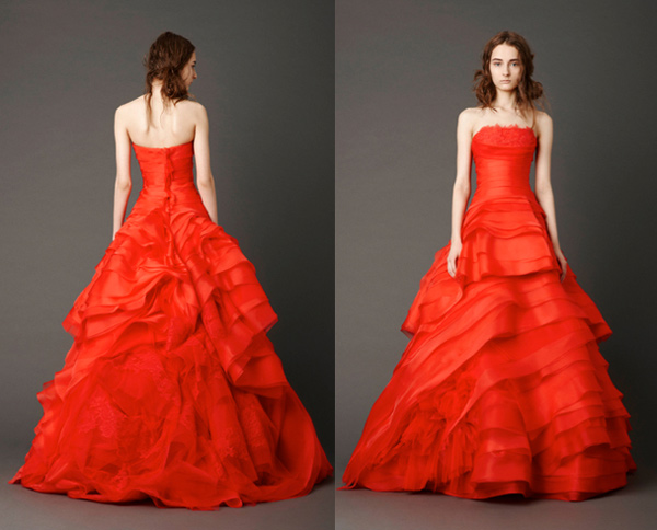 Spring 2013 Strapless Bias cut Red Bridal Ballgown