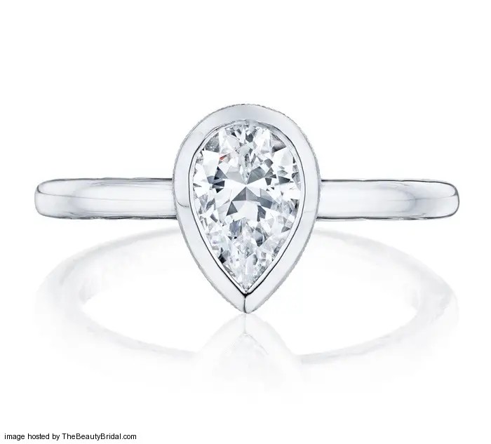 Tacori pear shaped diamond engagement with pin dot details