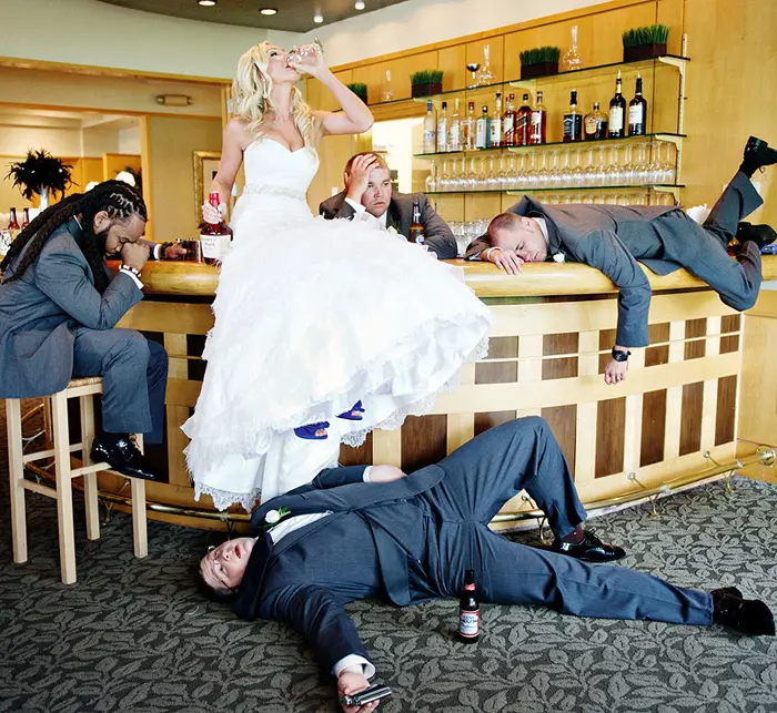 The bride drinking