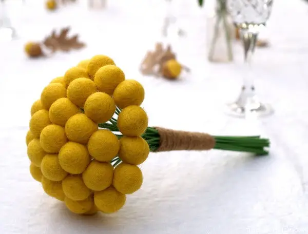 Unique Bridal Bouquet Yellow Billy Button Flowers