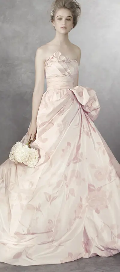 Vera Wang Floral Print Taffeta Ball Gown