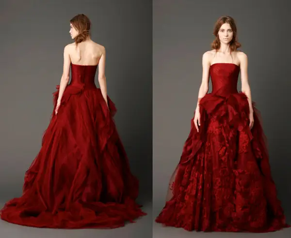 Vera Wang Spring 2013 Crimson Strapless Ballgown