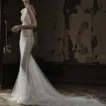 Vera Wang Spring 2016 sexy illusion bridal dress with a V neck and long train