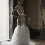 Vera Wang Spring 2016 sexy illusion mermaid wedding dress with a V neck and bow belt