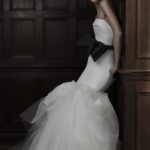 Vera Wang Spring 2016 strapless mermaid wedding dress with black organza bow belt