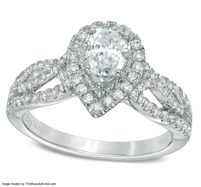 Vera Wang vintage halo diamond engagement ring in 14k white gold