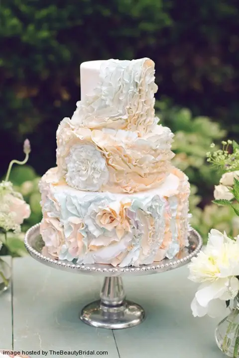 Watercolor ruffles wedding cake