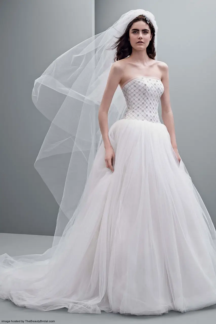 White by Vera Wang bridal ball gown with jeweled lattice bodice Style VW351236