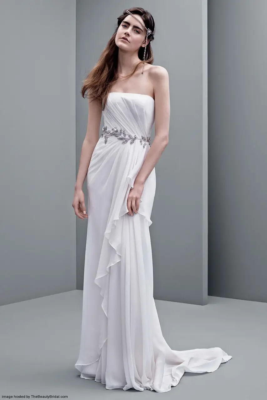 White by Vera Wang chiffon sheath wedding dress with asymmetrical drape Style VW351234