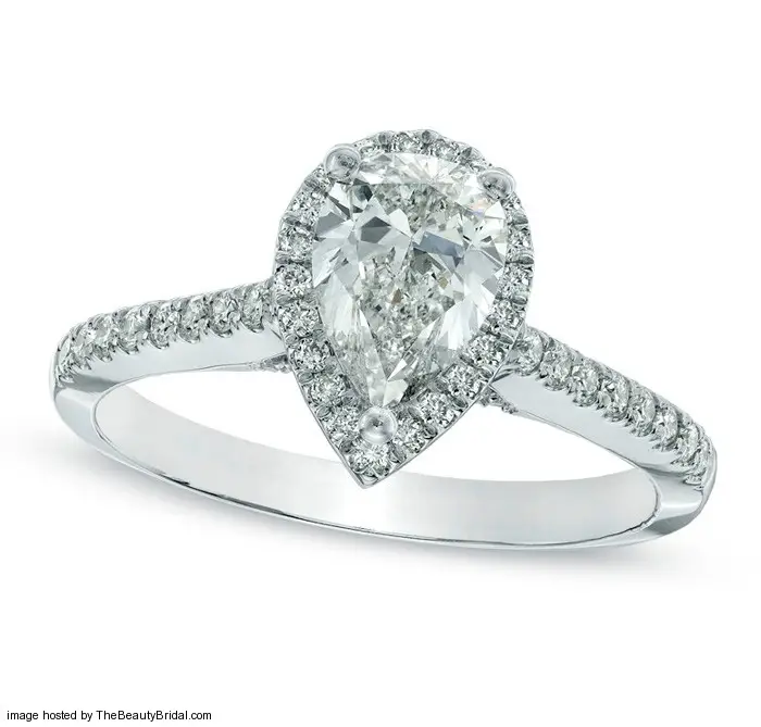 Zales Classic Pear Shaped Diamond Halo Engagement Ring in 14k White Gold