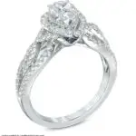 side view vintage halo diamond engagement ring in 14k white gold